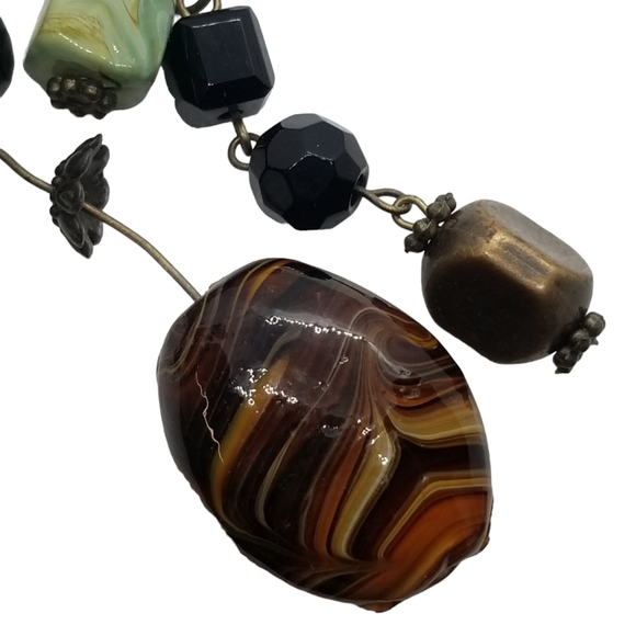 HIGH QUALITY ANTIQUE BRASS NECKLACE WITH MURANO ART GLASS PENDANTS - Picture 5 of 8